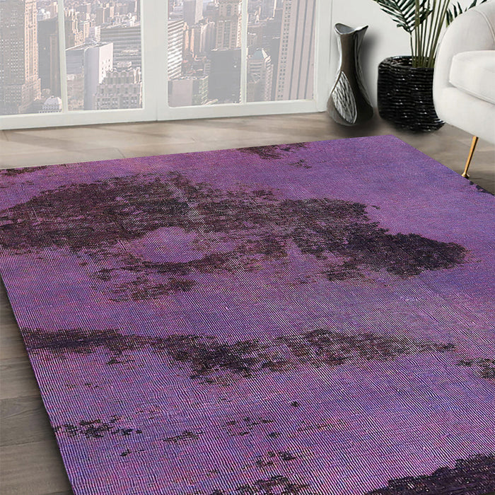 Machine Washable Abstract Lilac Purple Rug in a Family Room, wshabs758