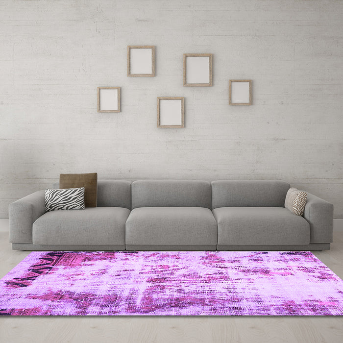 Machine Washable Abstract Purple Modern Area Rugs in a Living Room, wshabs759pur