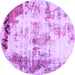 Round Machine Washable Abstract Purple Modern Area Rugs, wshabs759pur