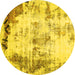 Round Abstract Yellow Modern Rug, abs759yw