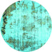 Round Abstract Turquoise Modern Rug, abs759turq