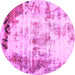 Round Machine Washable Abstract Pink Modern Rug, wshabs759pnk