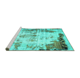 Sideview of Machine Washable Abstract Turquoise Modern Area Rugs, wshabs759turq