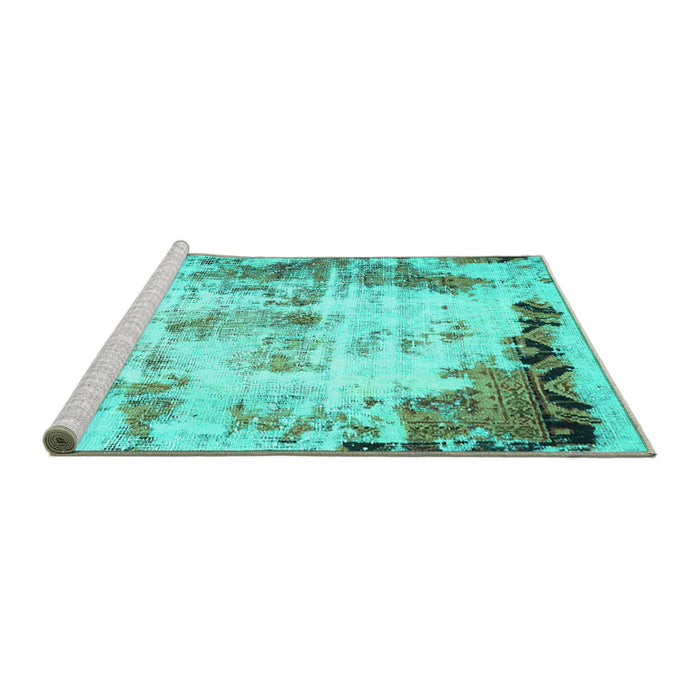 Sideview of Machine Washable Abstract Turquoise Modern Area Rugs, wshabs759turq