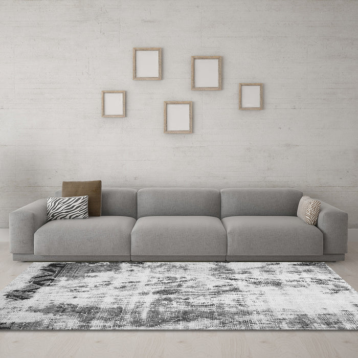Machine Washable Abstract Gray Modern Rug in a Living Room,, wshabs759gry