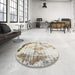 Round Abstract Dark Almond Brown Modern Rug in a Office, abs759