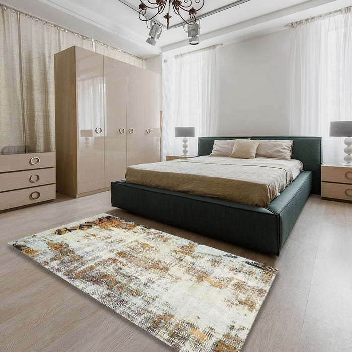 Machine Washable Abstract Dark Almond Brown Rug in a Bedroom, wshabs759