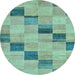 Round Machine Washable Checkered Light Blue Modern Rug, wshabs75lblu