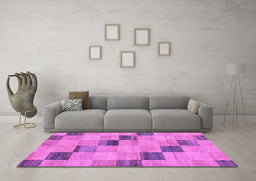 Machine Washable Checkered Purple Modern Area Rugs in a Living Room, wshabs75pur