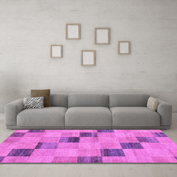 Machine Washable Checkered Purple Modern Area Rugs in a Living Room, wshabs75pur
