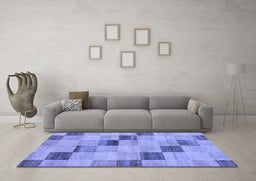 Machine Washable Checkered Blue Modern Rug in a Living Room, wshabs75blu
