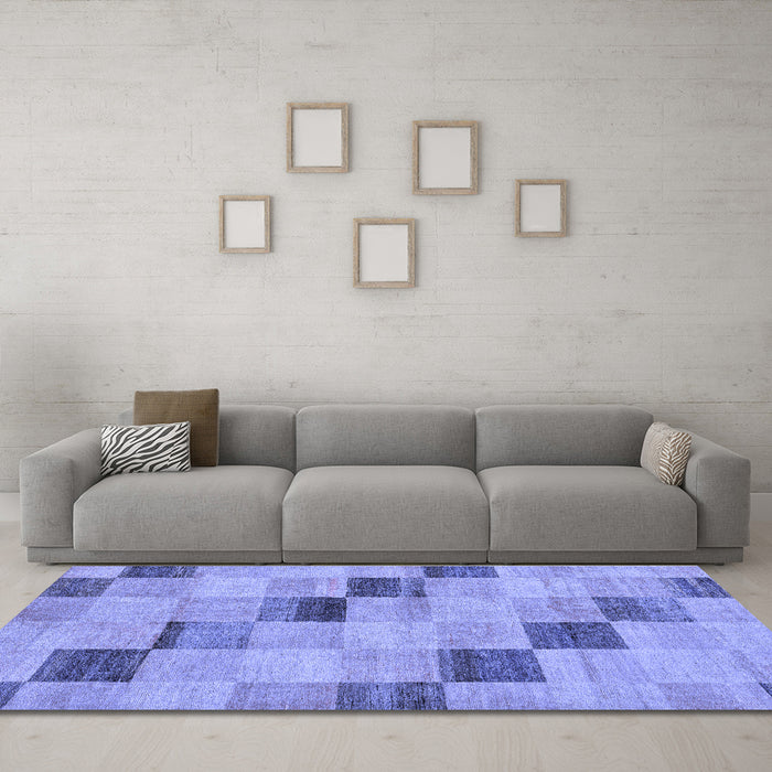 Machine Washable Checkered Blue Modern Rug in a Living Room, wshabs75blu