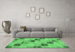 Machine Washable Checkered Emerald Green Modern Area Rugs in a Living Room,, wshabs75emgrn