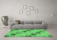 Machine Washable Checkered Emerald Green Modern Rug, wshabs75emgrn