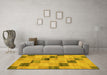 Machine Washable Checkered Yellow Modern Rug in a Living Room, wshabs75yw