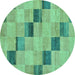 Round Checkered Turquoise Modern Rug, abs75turq