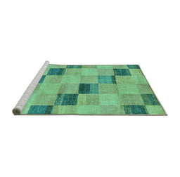 Sideview of Machine Washable Checkered Turquoise Modern Area Rugs, wshabs75turq