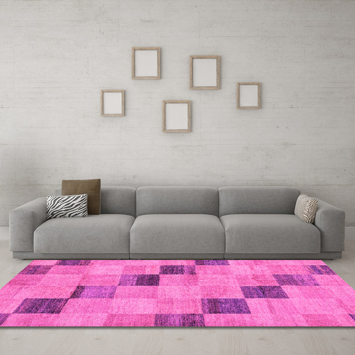 Machine Washable Checkered Pink Modern Rug in a Living Room, wshabs75pnk