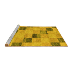Sideview of Machine Washable Checkered Yellow Modern Rug, wshabs75yw