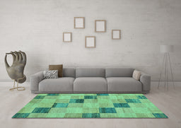 Machine Washable Checkered Turquoise Modern Area Rugs in a Living Room,, wshabs75turq