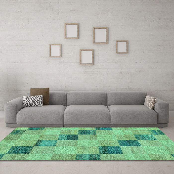 Machine Washable Checkered Turquoise Modern Area Rugs in a Living Room,, wshabs75turq