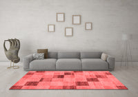 Machine Washable Checkered Red Modern Rug, wshabs75red