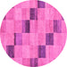 Round Machine Washable Checkered Pink Modern Rug, wshabs75pnk