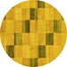 Round Machine Washable Checkered Yellow Modern Rug, wshabs75yw