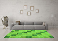 Machine Washable Checkered Green Modern Rug, wshabs75grn