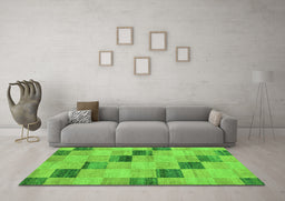 Machine Washable Checkered Green Modern Area Rugs in a Living Room,, wshabs75grn