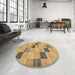 Round Abstract Orange Checkered Rug in a Office, abs75