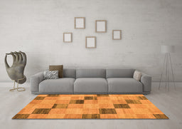 Machine Washable Checkered Orange Modern Area Rugs in a Living Room, wshabs75org