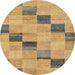 Round Abstract Orange Checkered Rug, abs75