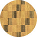 Round Machine Washable Checkered Brown Modern Rug, wshabs75brn