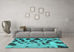 Machine Washable Abstract Turquoise Modern Area Rugs in a Living Room,, wshabs760turq