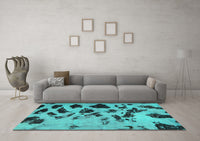 Machine Washable Abstract Turquoise Modern Rug, wshabs760turq