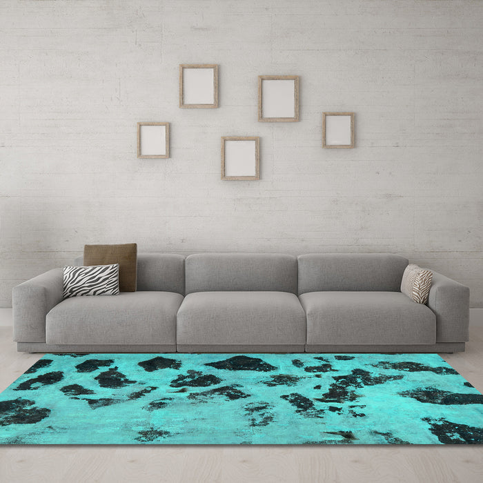 Machine Washable Abstract Turquoise Modern Area Rugs in a Living Room,, wshabs760turq