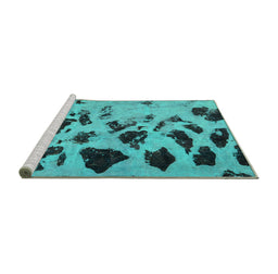 Sideview of Machine Washable Abstract Turquoise Modern Area Rugs, wshabs760turq