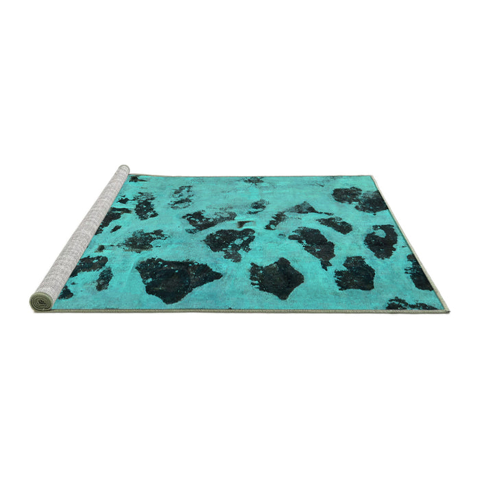 Sideview of Machine Washable Abstract Turquoise Modern Area Rugs, wshabs760turq