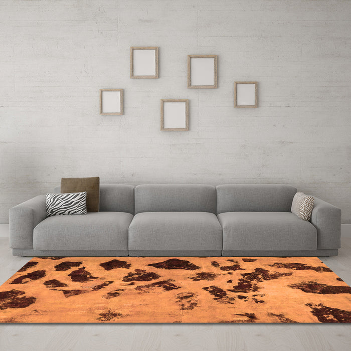 Machine Washable Abstract Orange Modern Area Rugs in a Living Room, wshabs760org