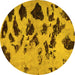 Round Machine Washable Abstract Yellow Modern Rug, wshabs760yw