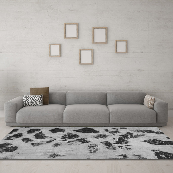 Machine Washable Abstract Gray Modern Rug in a Living Room,, wshabs760gry