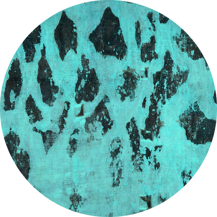 Round Machine Washable Abstract Turquoise Modern Area Rugs, wshabs760turq
