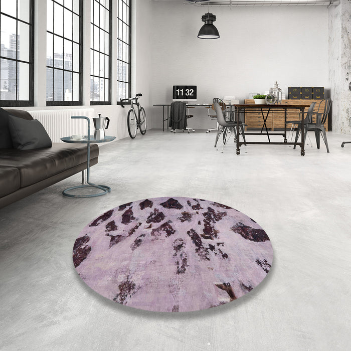 Round Abstract Purple Modern Rug in a Office, abs760