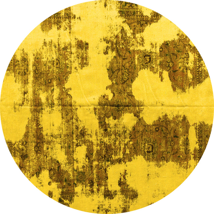 Round Machine Washable Abstract Yellow Modern Rug, wshabs761yw