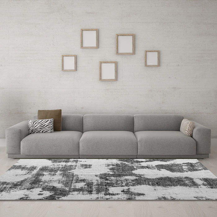 Machine Washable Abstract Gray Modern Rug in a Living Room,, wshabs761gry