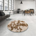 Round Machine Washable Abstract Light Brown Rug in a Office, wshabs761