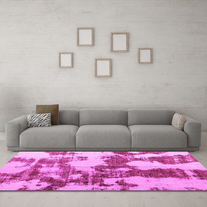 Machine Washable Abstract Pink Modern Rug in a Living Room, wshabs761pnk