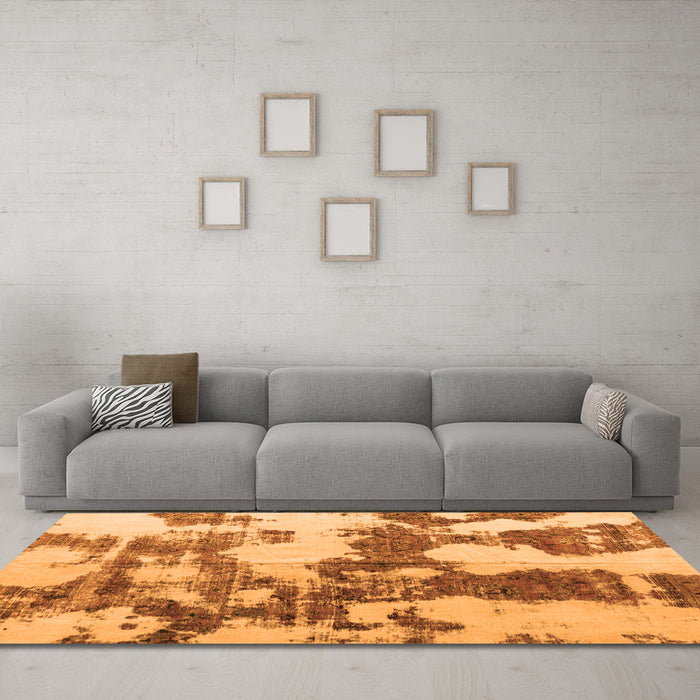 Machine Washable Abstract Orange Modern Area Rugs in a Living Room, wshabs761org