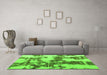 Machine Washable Abstract Green Modern Area Rugs in a Living Room,, wshabs761grn